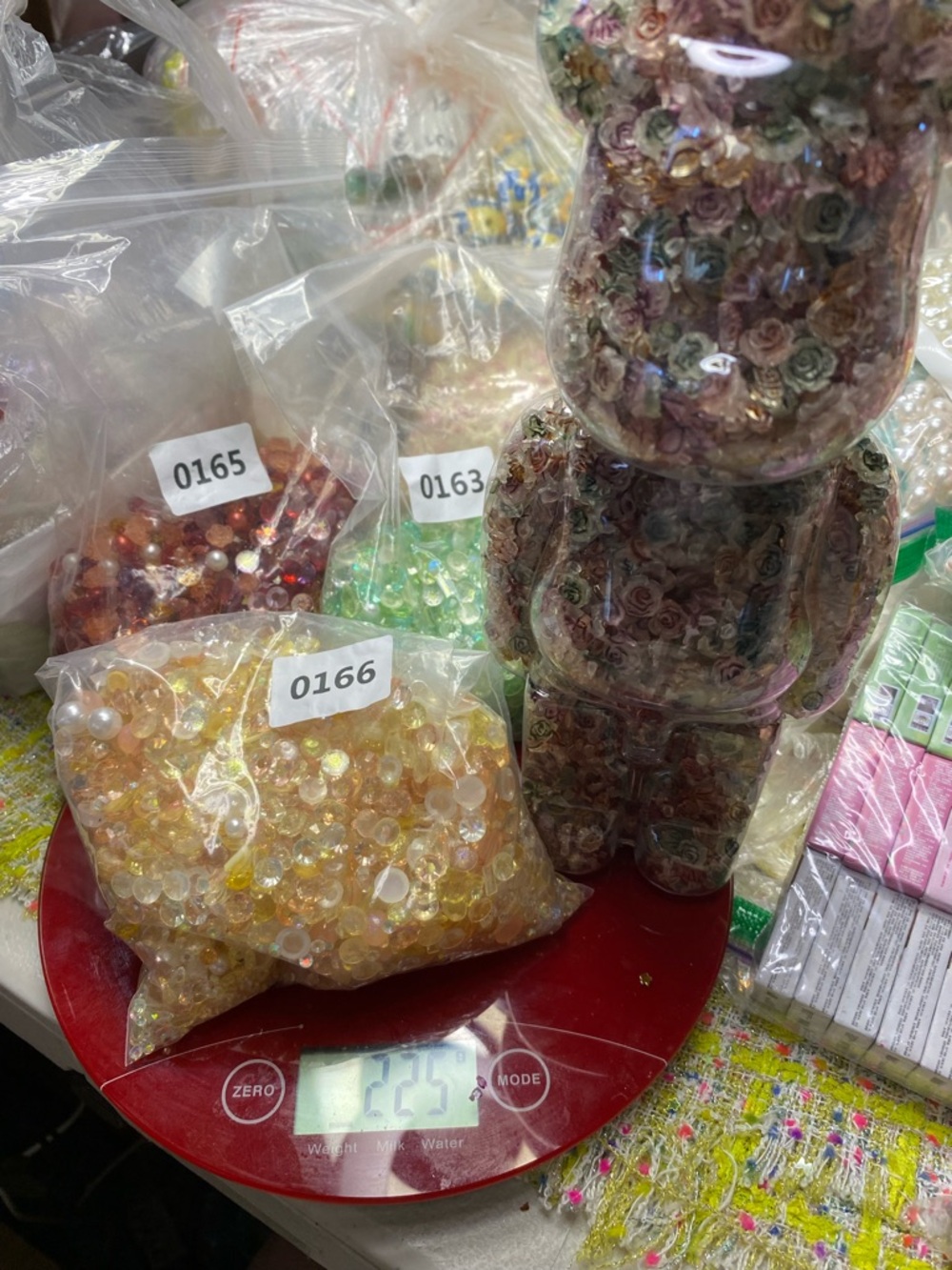 Assorted 3 bags acrylic Jew rose for nails and phone decoration 225 g